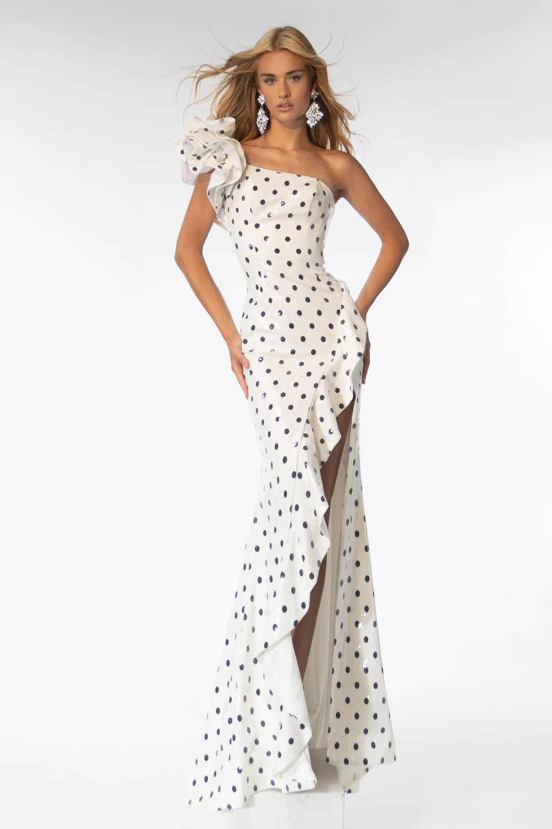 Ava Presley 39264 Sequin Polka Dot Fitted One Shoulder Long Dress Prom Formal Pageant Gown Ava Presley 39264 Sequin Polka Dot Fitted One Shoulder Long Dress Prom Formal Pageant Gown