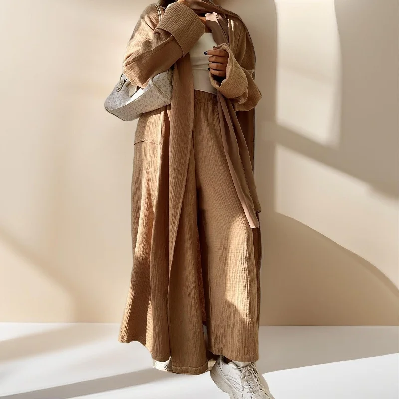 Casual cardigan abaya and Pants Set Tailored Straight A-Line