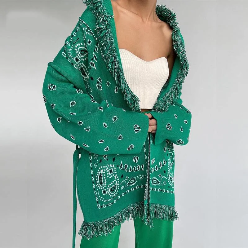 Leisure Women Tassel Bandage Cardigans Sweaters Terry Blend Velvet Blend Canvas Blend