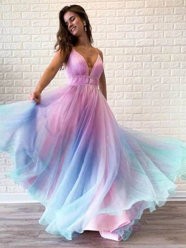 A Line V Neck Spaghetti Straps Ombre Long Prom Dresses, Ombre Long Formal Evening Dresses A Line V Neck Spaghetti Straps Ombre Long Prom Dresses, Ombre Long Formal Evening Dresses