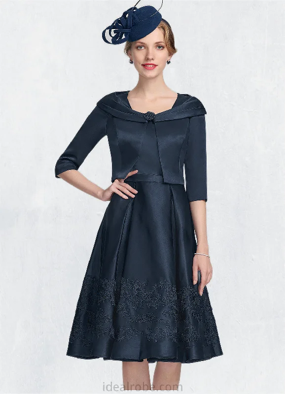 Heather A-Line Square Neckline Knee-Length Satin Mother of the Bride Dress With Appliques Lace STK126P0014877 Heather A-Line Square Neckline Knee-Length Satin Mother of the Bride Dress With Appliques Lace STK126P0014877
