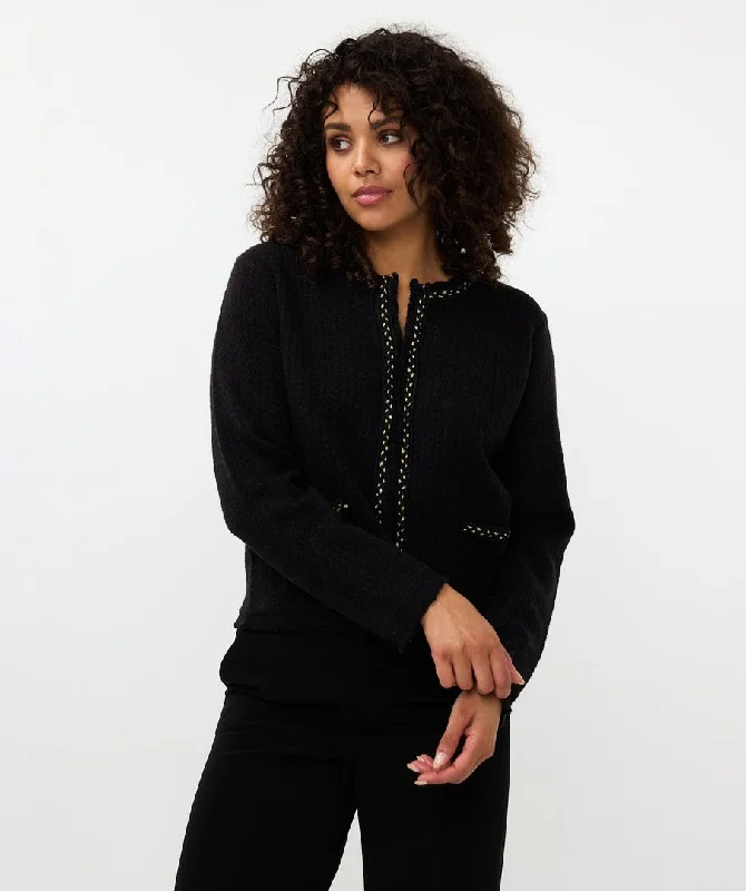 Blazer Cardigan with Gold Chain Taping Welt Pockets Slit Pockets Flap Pockets