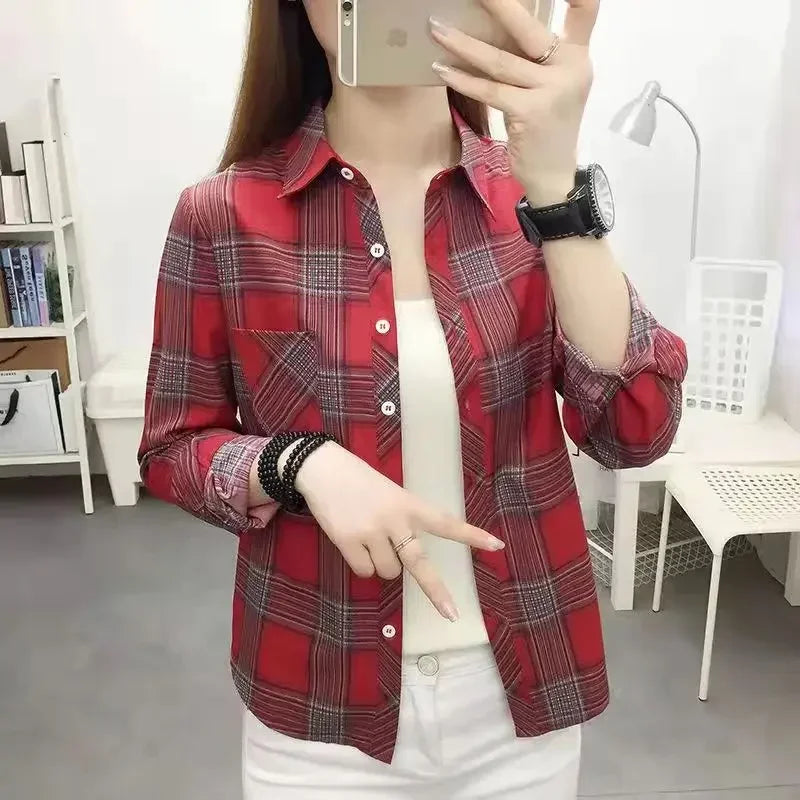 2024Spring and Autumn New College Style Women's Long sleeved Bottom Top Cardigan Long sleeved Fashion Plaid Shirt Chenille Fabric Brocade Fabric Lace Fabric