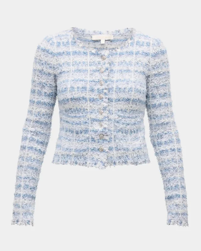 Spindle Cardigan in Glacier Sky Spandex Blend Rayon Blend Denim Blend