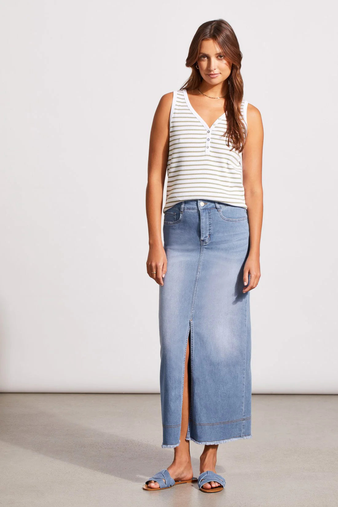 Henley Tank Top [Cactus Stripe-5361O-4924] print tank top