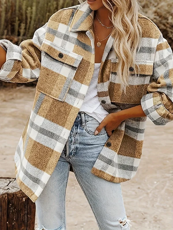 Plaid Long Sleeve Button-Down Lapel Casual Jacket Hooded Jacket Caped Jacket Shawl Collar Jacket Plaid Long Sleeve Button-Down Lapel Casual Jacket Hooded Jacket Caped Jacket Shawl Collar Jacket