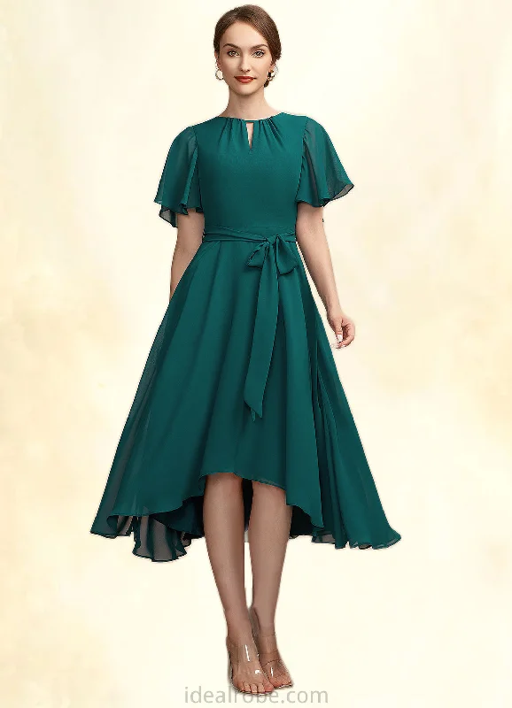 Iliana A-Line Scoop Neck Asymmetrical Chiffon Mother of the Bride Dress With Ruffle Bow(s) STK126P0014859 Iliana A-Line Scoop Neck Asymmetrical Chiffon Mother of the Bride Dress With Ruffle Bow(s) STK126P0014859