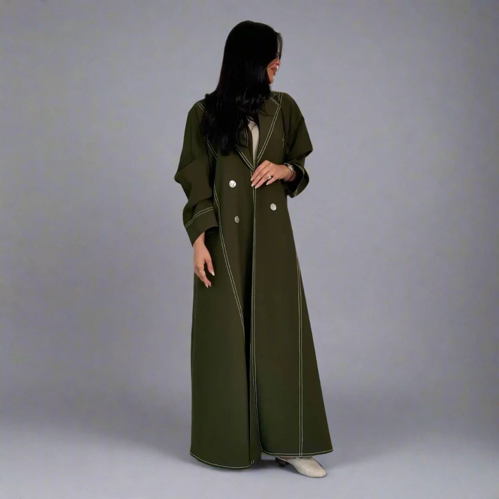 Double-breasted Cardigan Open Abaya Dress Plaid Cardigan Polka Dot Checkered