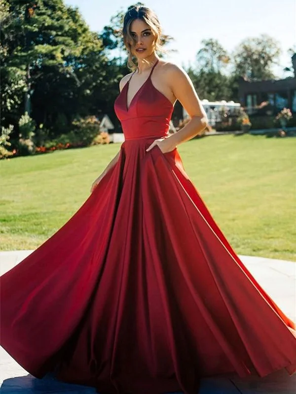 Burgundy V Neck Long Prom Dresses, V Neck Wine Red Long Formal Evening Dresses