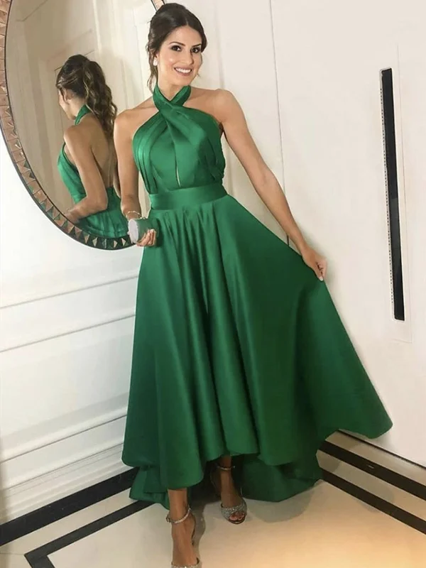 Halter Neck High Low Green Prom Dresses, Emerald Green High Low Formal Evening Dresses Halter Neck High Low Green Prom Dresses, Emerald Green High Low Formal Evening Dresses