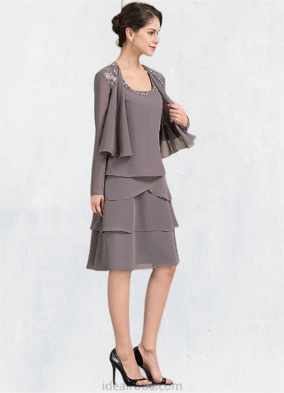 Jaliyah A-Line Square Neckline Knee-Length Chiffon Mother of the Bride Dress With Beading Sequins STK126P0014856 Jaliyah A-Line Square Neckline Knee-Length Chiffon Mother of the Bride Dress With Beading Sequins STK126P0014856