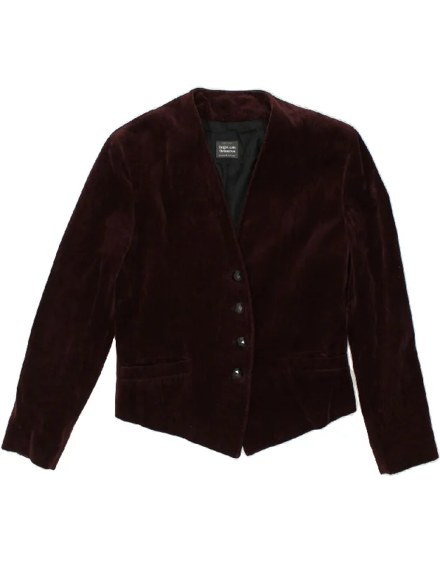 BENETTON Womens Crop 4 Button Blazer Jacket IT 46 Large Maroon Cotton