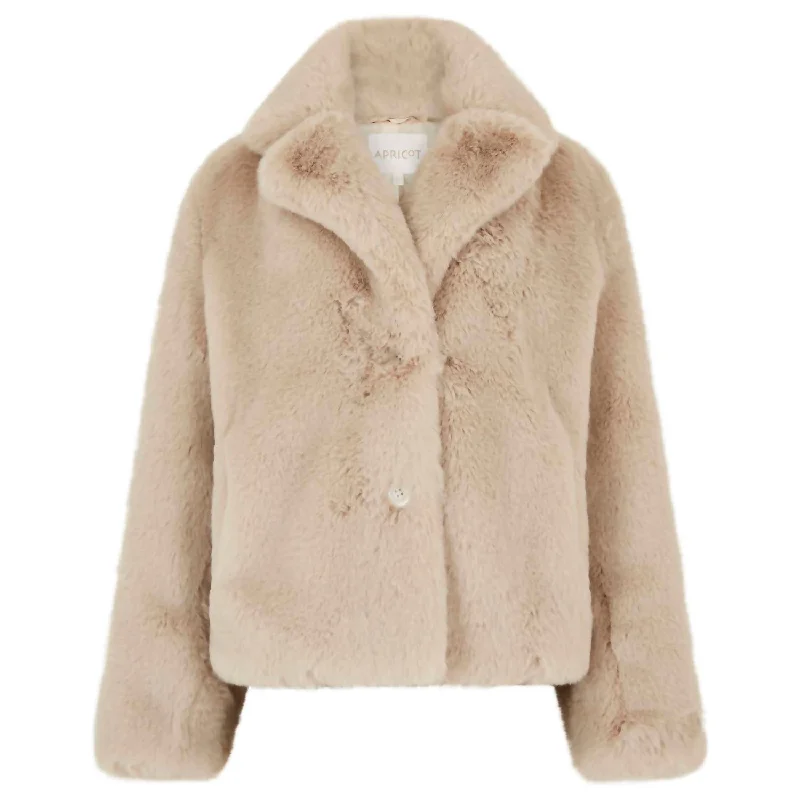 Short Opulent Fur Coat In Stone