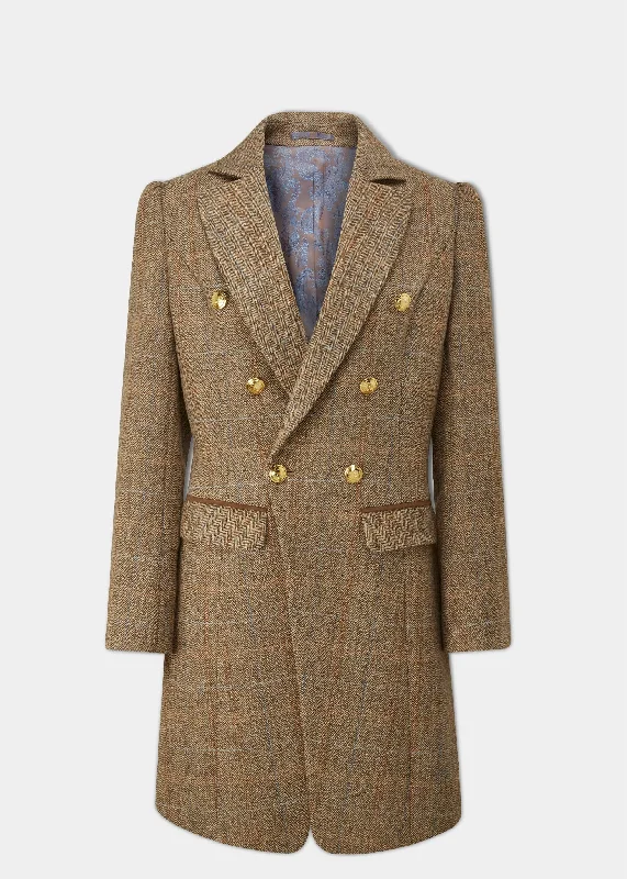 Surrey Ladies Double Breasted Tweed Coat In Hazelwood - Regular Fit