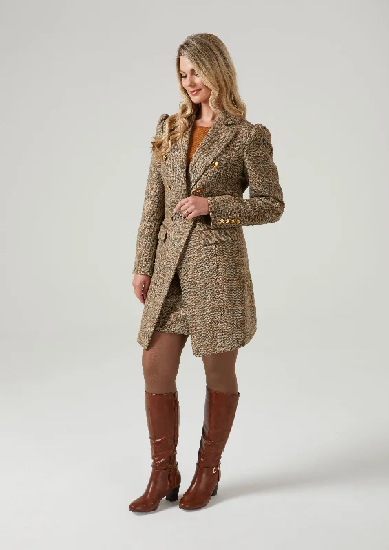 Surrey Ladies Double Breasted Tweed Coat In Hazelwood - Regular Fit