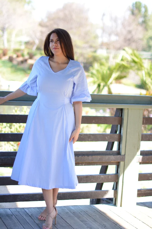 Beatrice Periwinkle Cotton Embroidered Dress