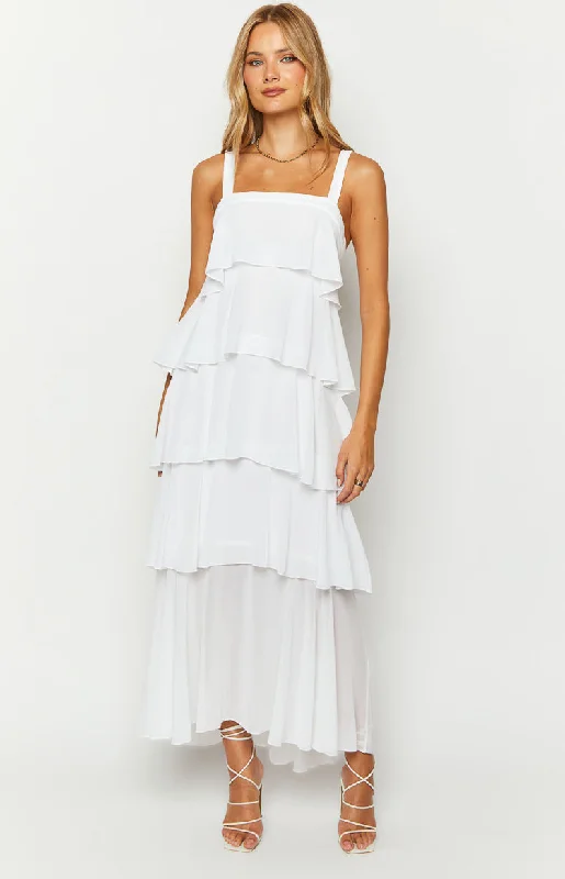 Brielle White Layered Frill Maxi Dress