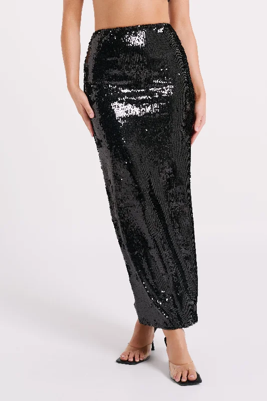 Cosette Sequin Maxi Skirt - Black