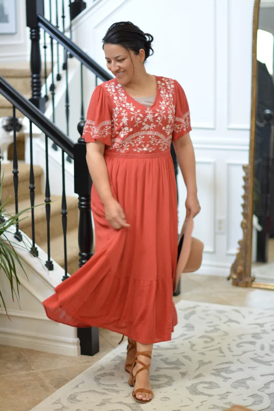 Deysi Rust Embroidered Dress