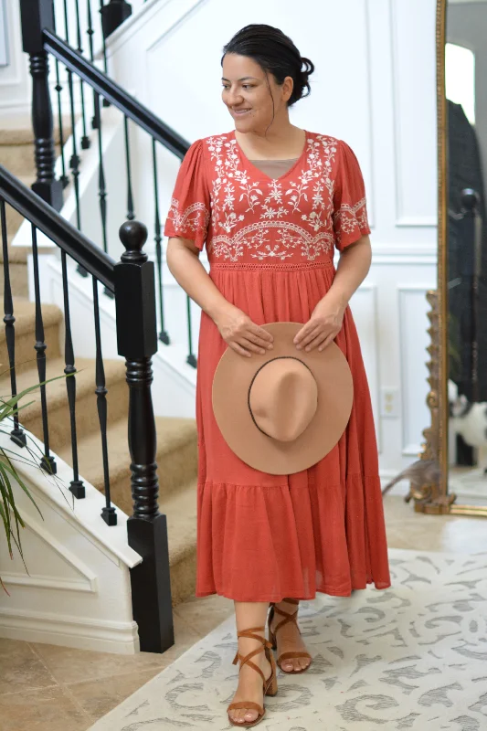 Deysi Rust Embroidered Dress