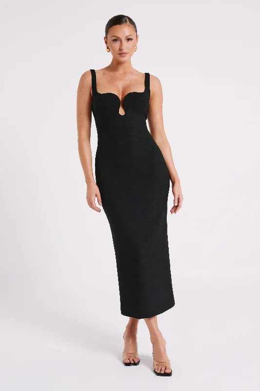 Dimi Scoop Neck Midi Dress - Black