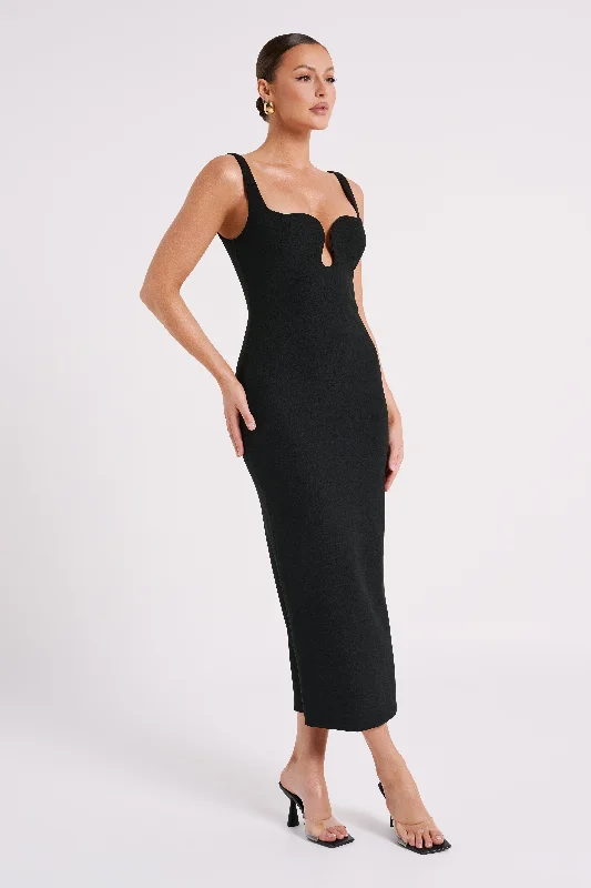 Dimi Scoop Neck Midi Dress - Black