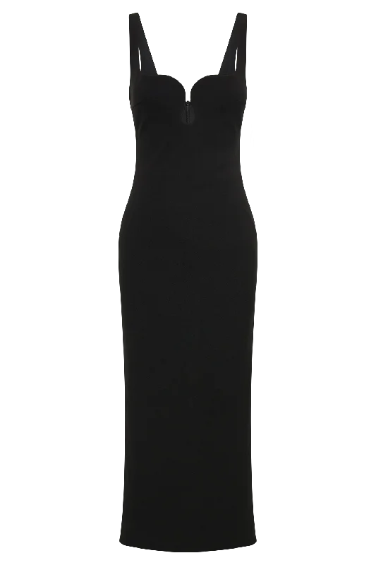 Dimi Scoop Neck Midi Dress - Black