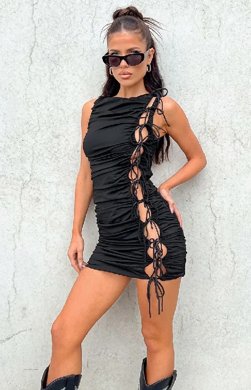 Diva Black Tie Side Mini Dress