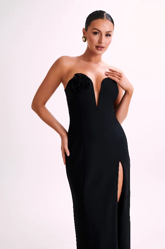 Haven Strapless Rose Maxi Dress - Black