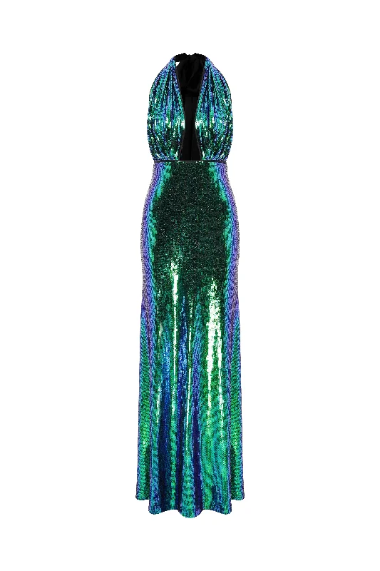 Ines Sequin Long Dress in Océan Bleu