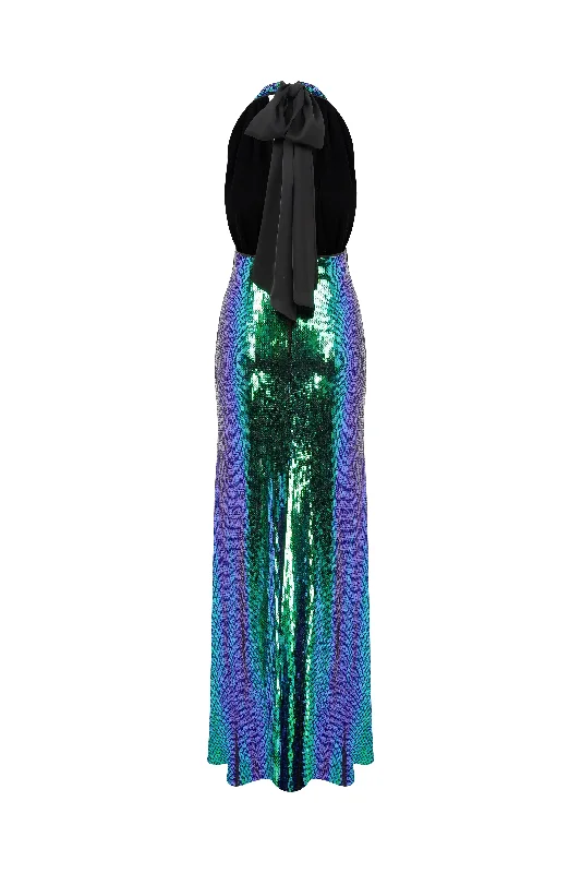 Ines Sequin Long Dress in Océan Bleu