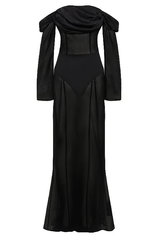 Ivanna Off Shoulder Chiffon Maxi Dress - Black