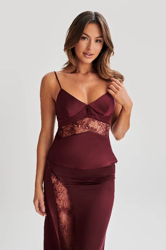 Luella Satin Lace Cami Top - Plum