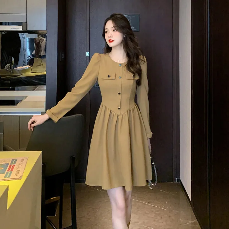 Lunivop Autumn and Winter Fashion Black Long Sleeve Office Women's Dresses Korean Retro Evening Temperament Elegant Slim Party Dresses