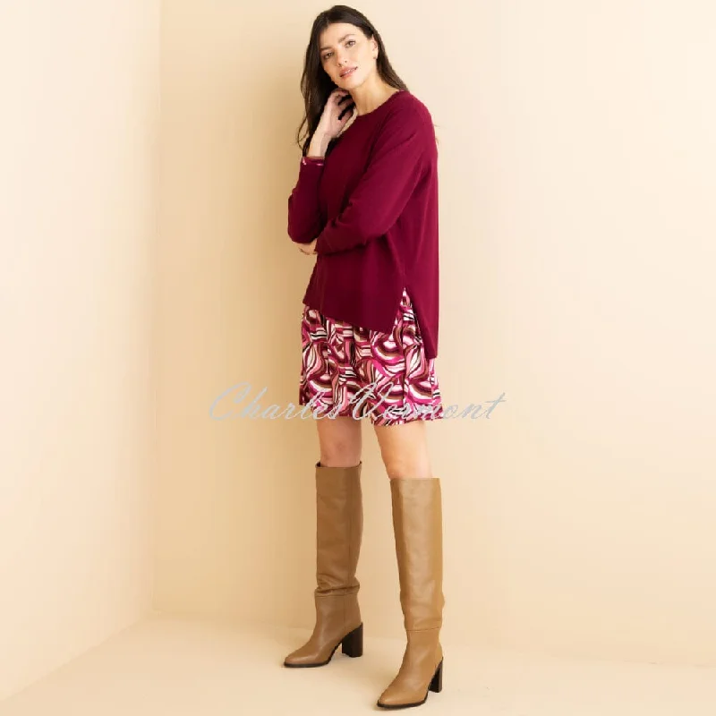 Marble Dress With Sweater Overlay - Style 7155-205 (Berry / Multi)