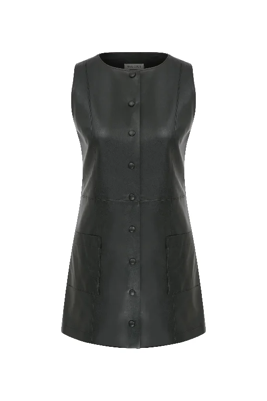 Odette Vegan Leather Mini Dress in Noire