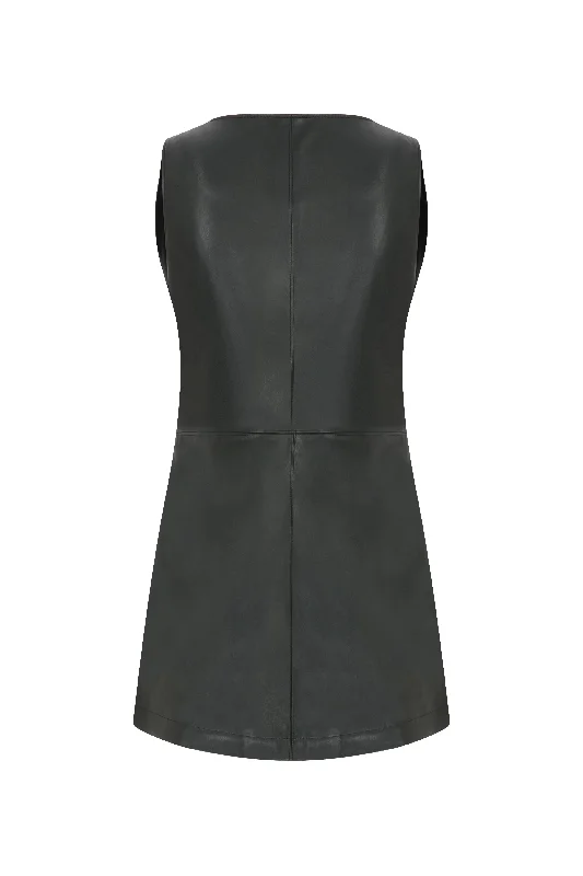 Odette Vegan Leather Mini Dress in Noire