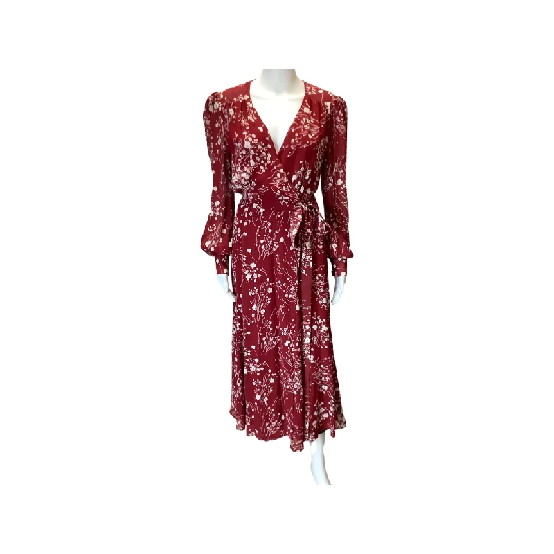 Reformation Susanna Red White Flower Wrap Dress Size L