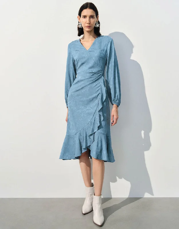 Surplice Front Midi A-Line Dress