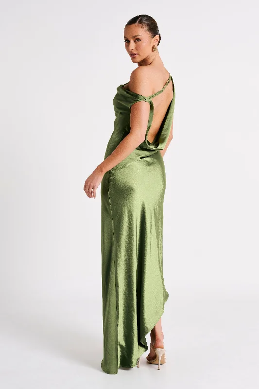 Yvette Slip Maxi Dress With Asymmetrical Hem - Emerald