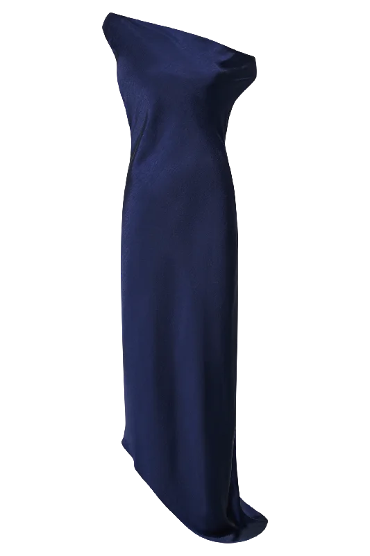 Yvette Slip Maxi Dress With Asymmetrical Hem - Navy