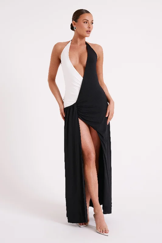 Zaniyah Contrast Nylon Maxi Dress - Black/White