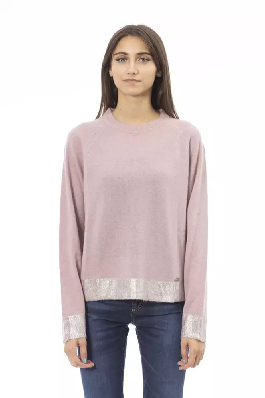 Chic Crew Neck Monogram Sweater in Pink