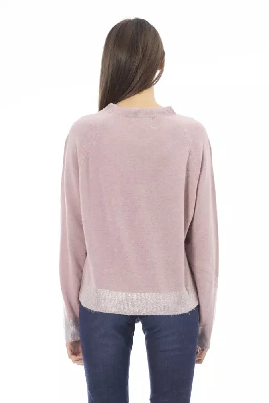 Chic Crew Neck Monogram Sweater in Pink