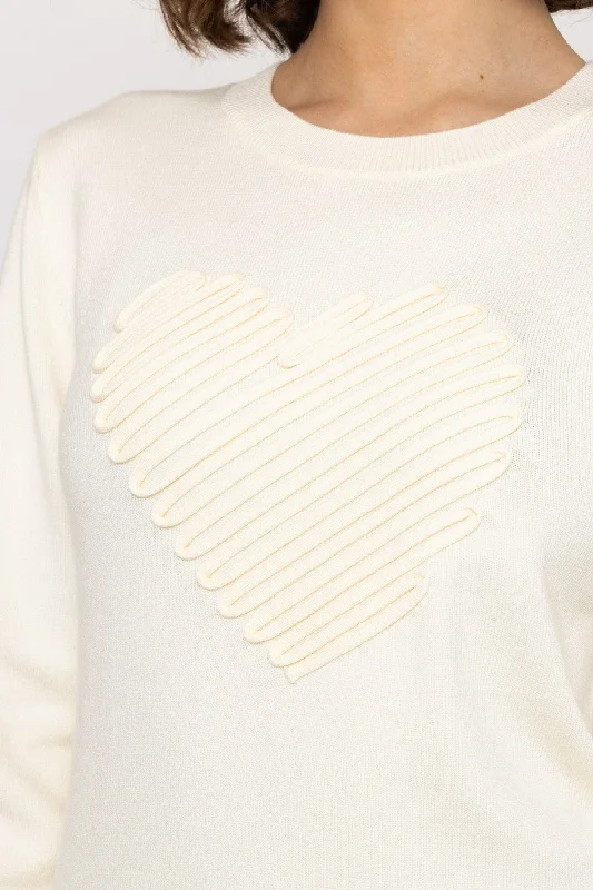 Heart Motif Knit Sweater in Ivory