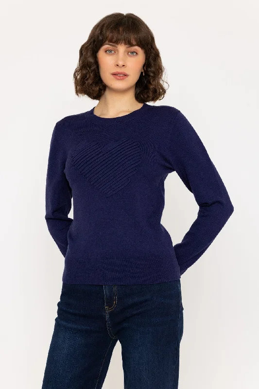 Heart Motif Knit Sweater in Navy