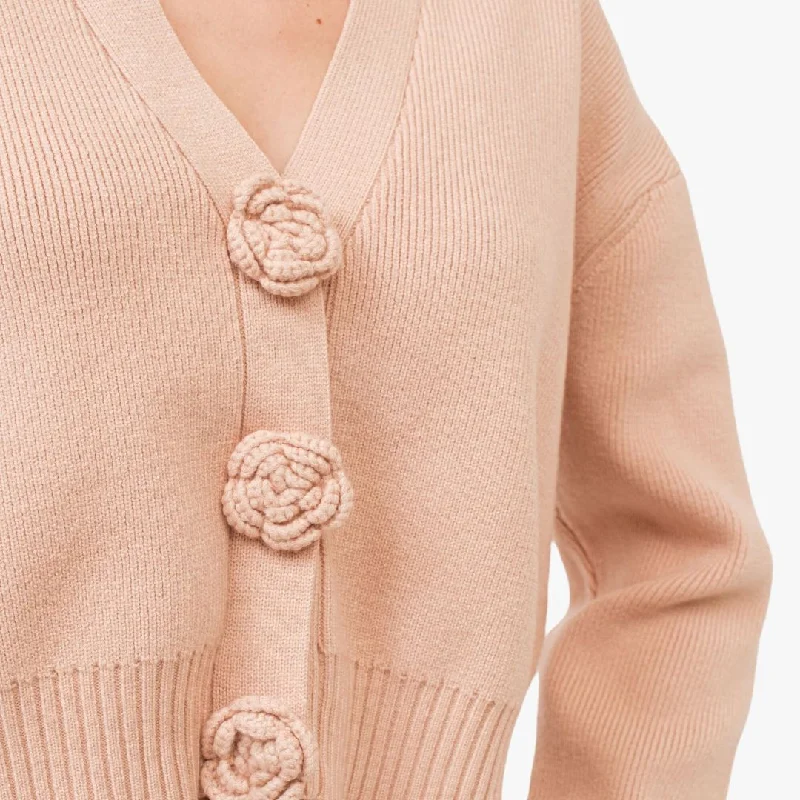 Knitted Rosette Detail Cardigan (Nude)