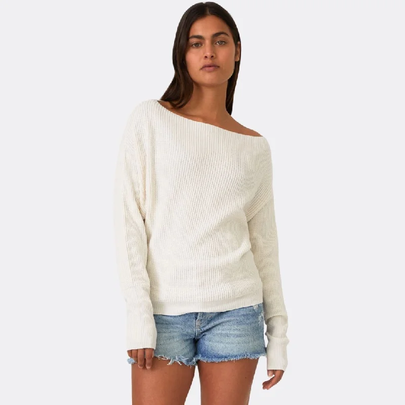 Long Sleeve Waffle Knit Pullover Sweater (Natural)