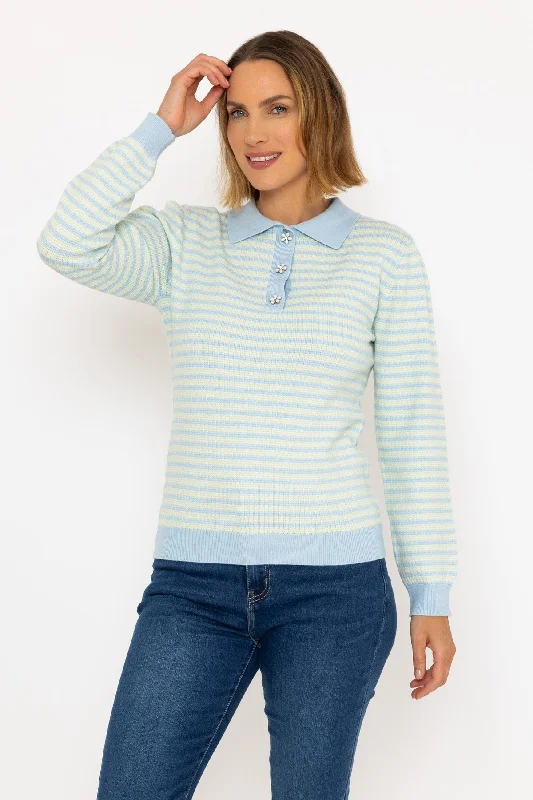 Textured Breton Knit Jumper in Blue