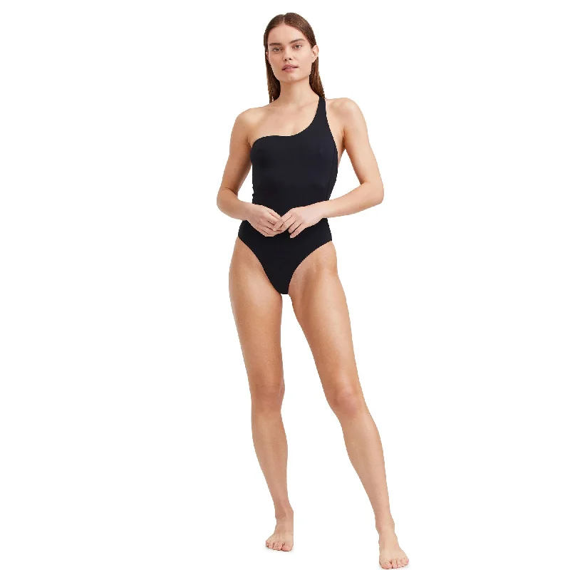 Solid One-Shoulder One Piece Swimsuit